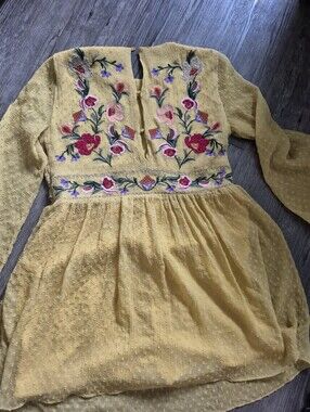 ZARA Trafaluc Yellow Embroidered Floral Casual Dress